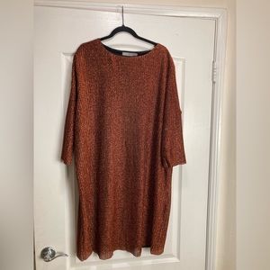 ASOS Curve Pleated Sheer Metallic Glitter Dress,Size 18 ,Burnt Orange